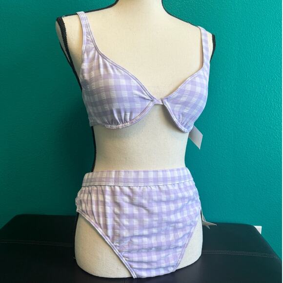 Roxy Heart The Check Lavender Gingham Checker Bikini M/XL NWT - Picture 2 of 12
